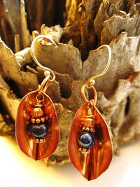 Copper foldform dangle earrings fresh water blue pearl
