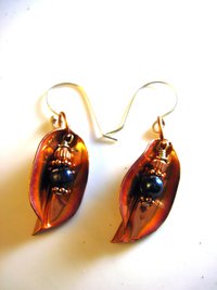 Copper foldform dangle earrings fresh water blue pearl