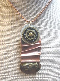 Fold form mixed metal forged funky steampunk pendant