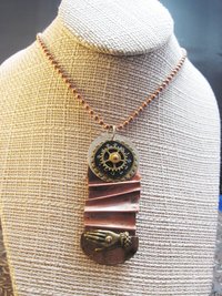 Fold form mixed metal forged funky steampunk pendant