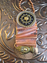 Fold form mixed metal forged funky steampunk pendant