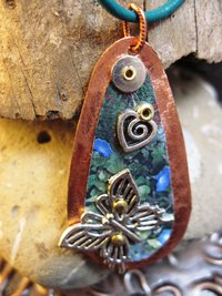 Mixed metal tin and copper butterfly  Trashy Tinsel  pendant