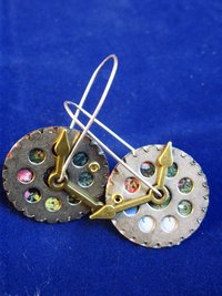 Steampunk clock face geared recycled tin and sterling latch hoop earrings