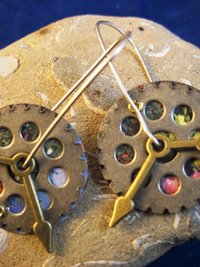 Steampunk clock face geared recycled tin and sterling latch hoop earrings