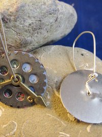 Steampunk clock face geared recycled tin and sterling latch hoop earrings