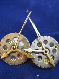 Steampunk clock face geared recycled tin and sterling latch hoop earrings