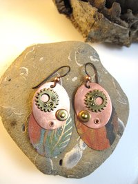 Steampunk mixed metal copper and recycled tin dangle earrings- Trashy Tinsel