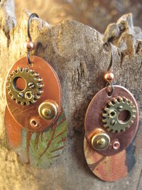 Steampunk mixed metal copper and recycled tin dangle earrings- Trashy Tinsel