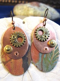Steampunk mixed metal copper and recycled tin dangle earrings- Trashy Tinsel