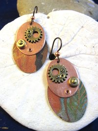 Steampunk mixed metal copper and recycled tin dangle earrings- Trashy Tinsel
