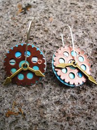 Steampunk clock tin leverback hoop earrings