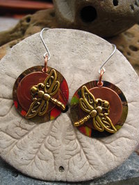 Dragonfly mixed metal dangle earrings