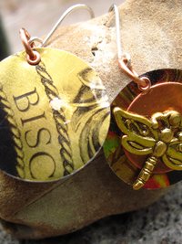 Dragonfly mixed metal dangle earrings