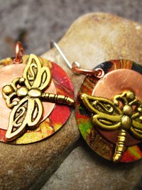 Dragonfly mixed metal dangle earrings