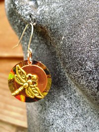 Dragonfly mixed metal dangle earrings