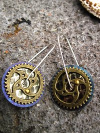 Steampunk gear tin earrings