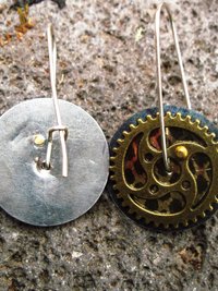 Steampunk gear tin earrings