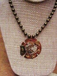 Steampunk watchworks mixed metal copper pendant