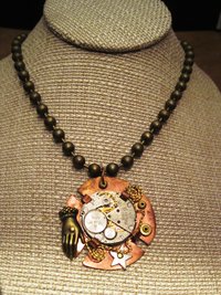 Steampunk watchworks mixed metal copper pendant