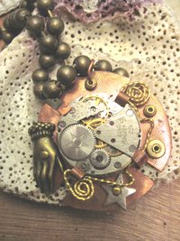 Steampunk watchworks mixed metal copper pendant