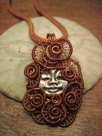 Silver and Copper Handmade Moon Face Pendant