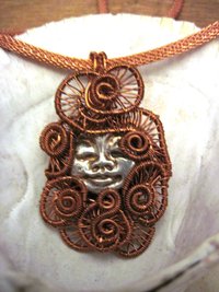 Silver and Copper Handmade Moon Face Pendant