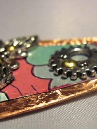 Recycled tin copper pendant with butterfly, gear, heart