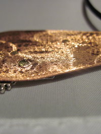 Recycled tin copper pendant with butterfly, gear, heart