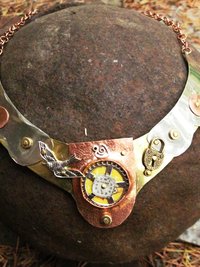 Steampunk mixed metal breast plate statement neck piece