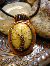 Tribal Copper and Agate Tree of Life Agate Pendant