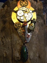 Steampunk mixed metal watchwork gear pendant called Full Steam Ahead