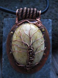 Tribal Copper and Agate Tree of Life Agate Pendant