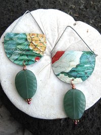 Corrugated tin dangle green earrings with aventurine stone