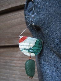 Corrugated tin dangle green earrings with aventurine stone