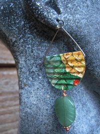 Corrugated tin dangle green earrings with aventurine stone