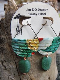 Corrugated tin dangle green earrings with aventurine stone