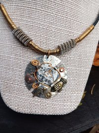 Steampunk watchworks mixed metal German silver  pendant