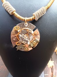 Steampunk watchworks mixed metal German silver  pendant