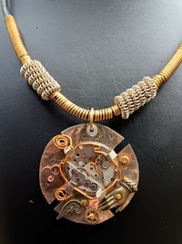 Steampunk watchworks mixed metal German silver  pendant