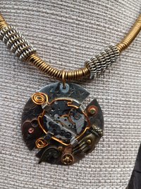 Steampunk watchworks mixed metal German silver  pendant