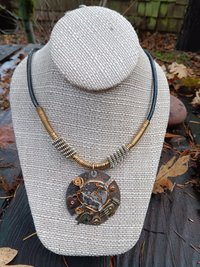 Steampunk watchworks mixed metal German silver  pendant