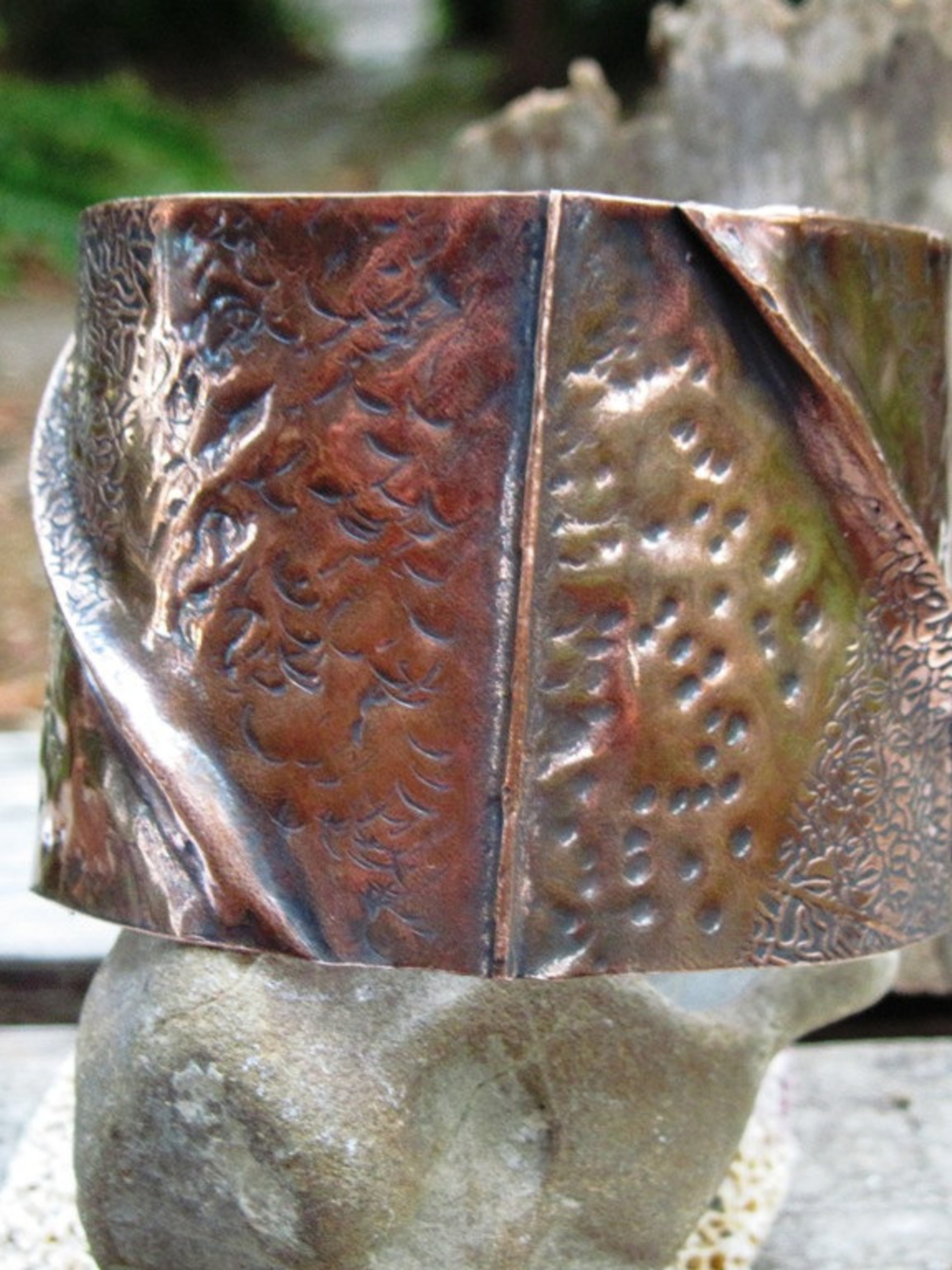 Wide tribal unisex fold form copper cuff