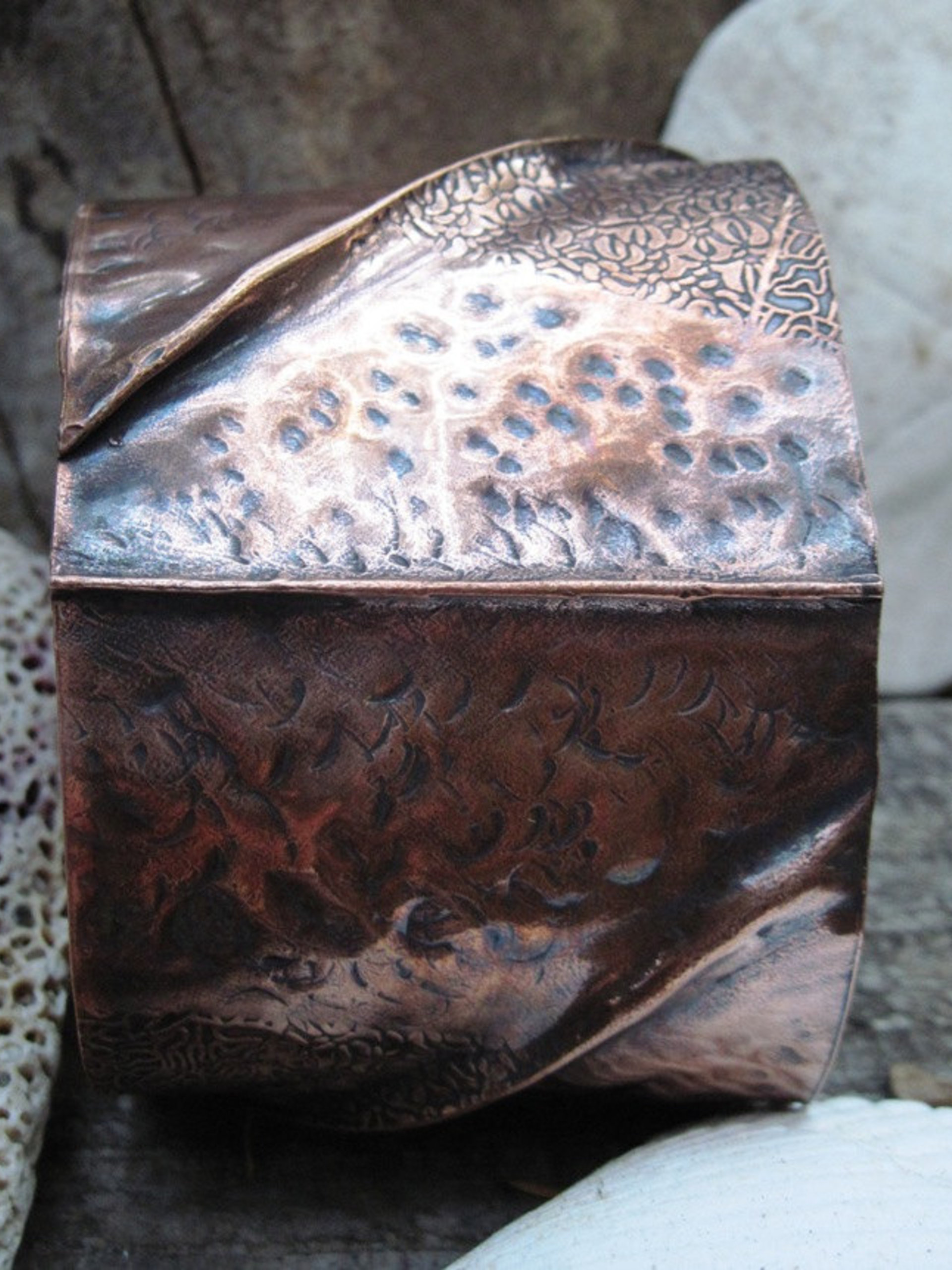 Wide tribal unisex fold form copper cuff