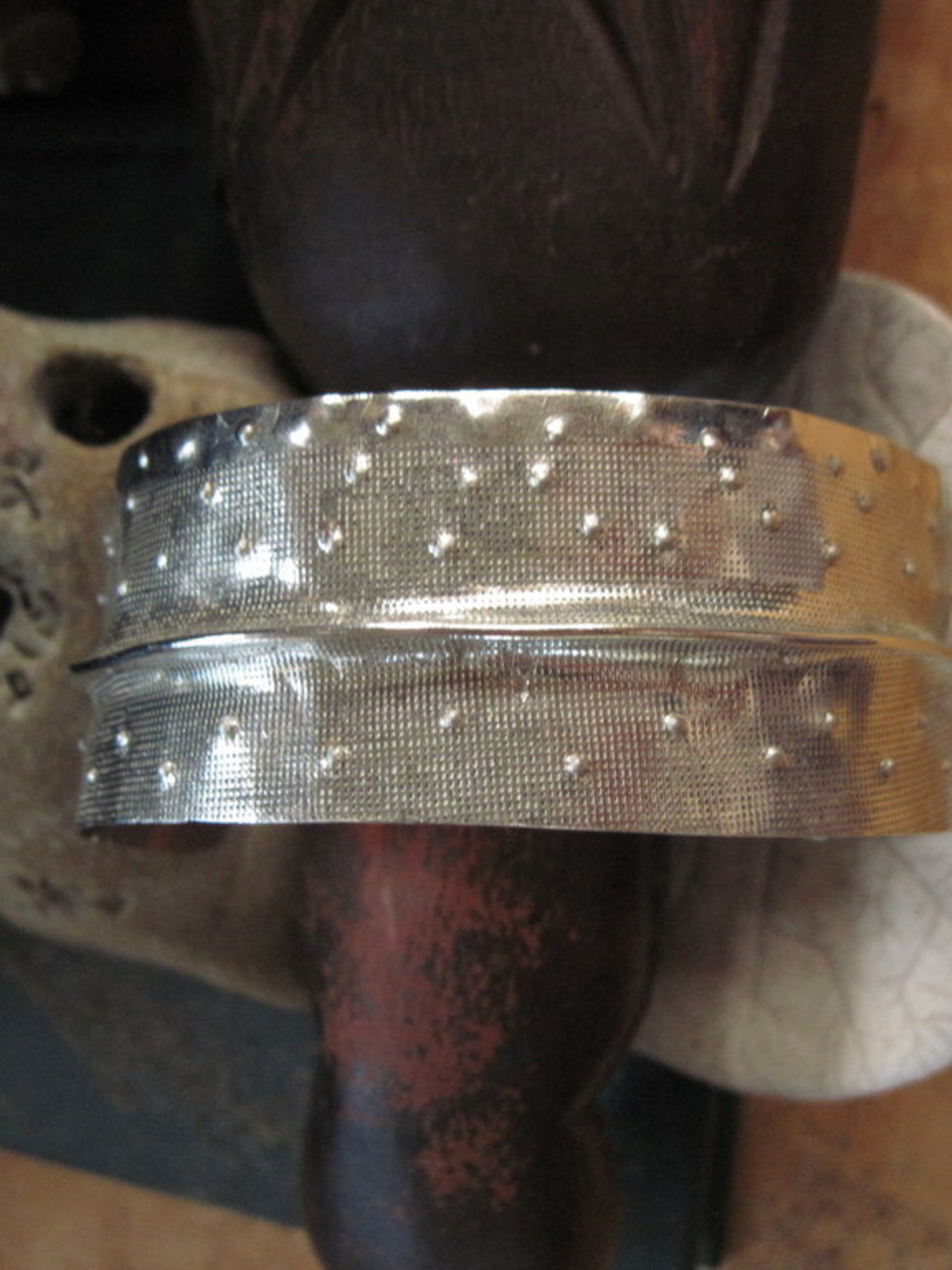 German silver fold form tribal textured forged cuff