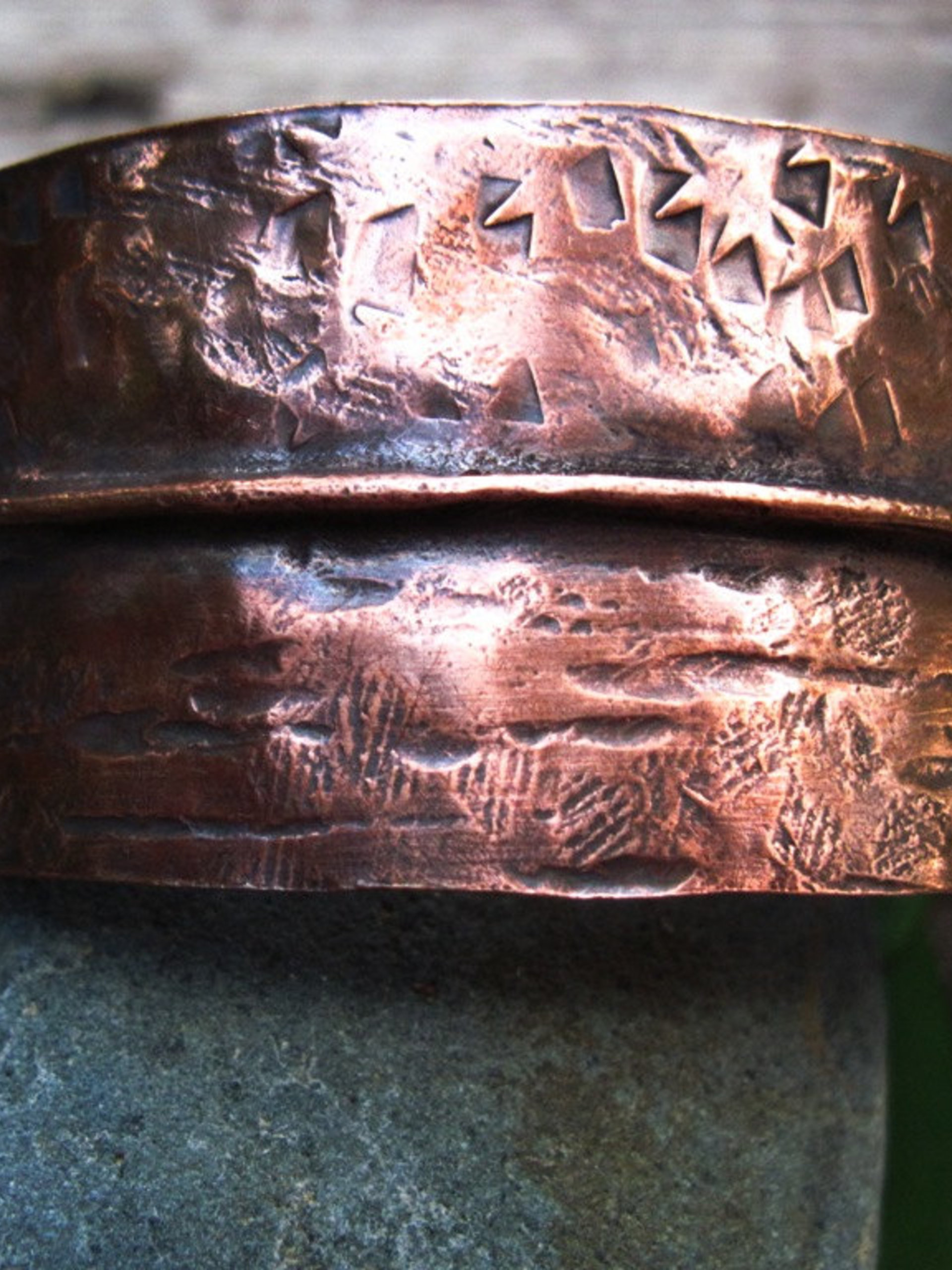 Primitive forged and folded copper cuff