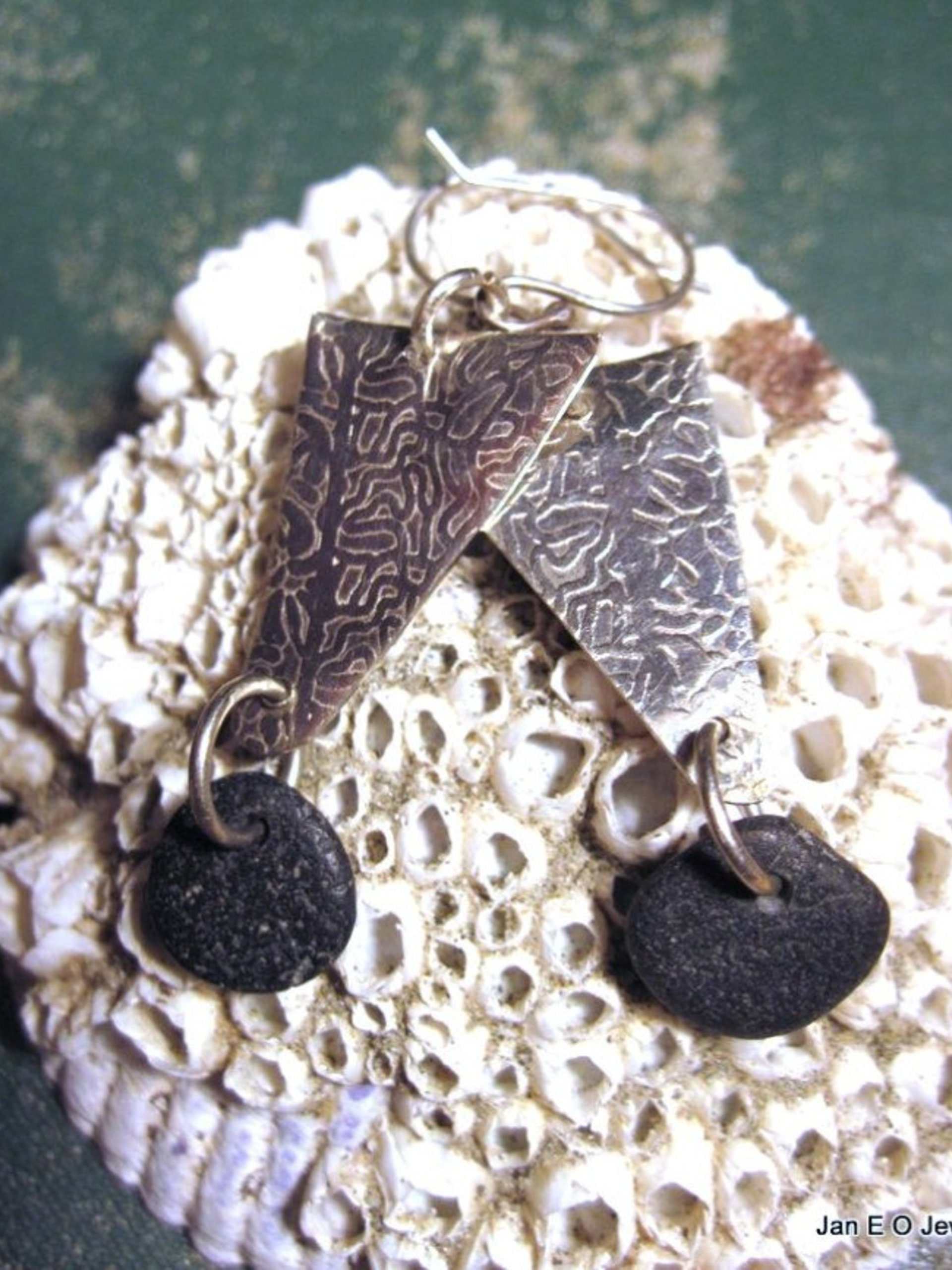 Om  natural stone German silver beach rock dangle earrings