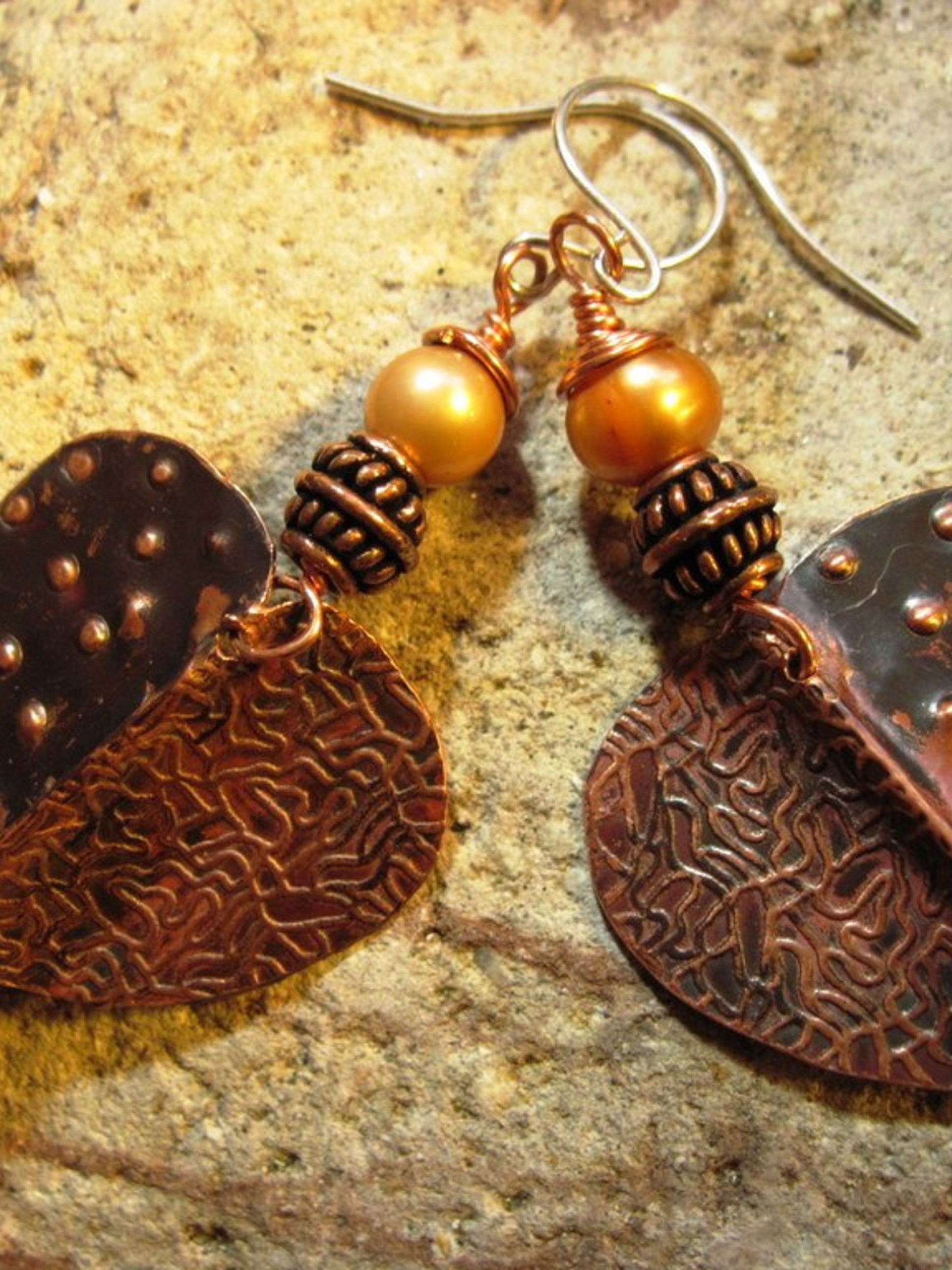 Tribal fold form heart dangle earrings