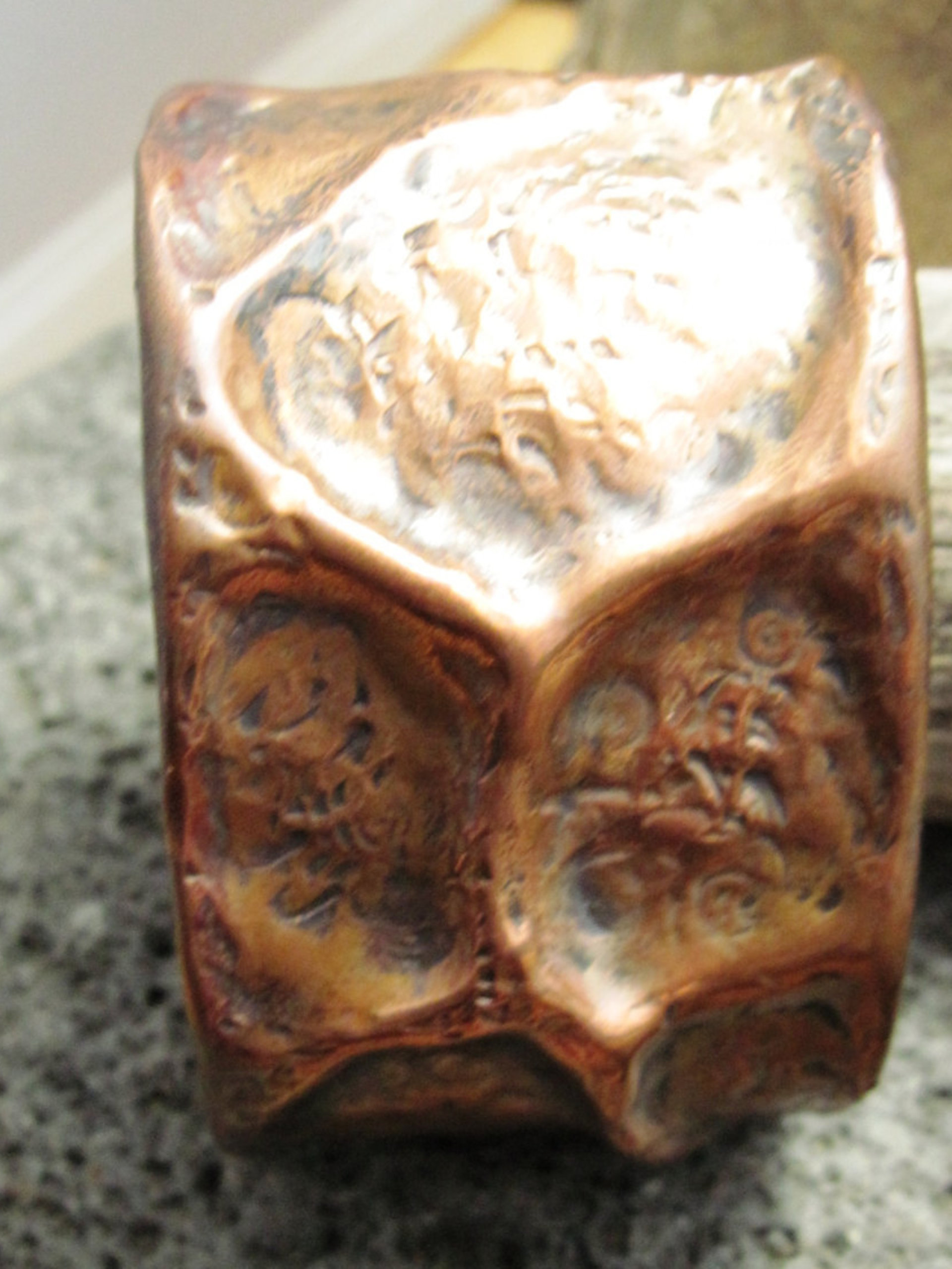 Wide Tribal  Air Chased Copper Cuff Bracelet Forged