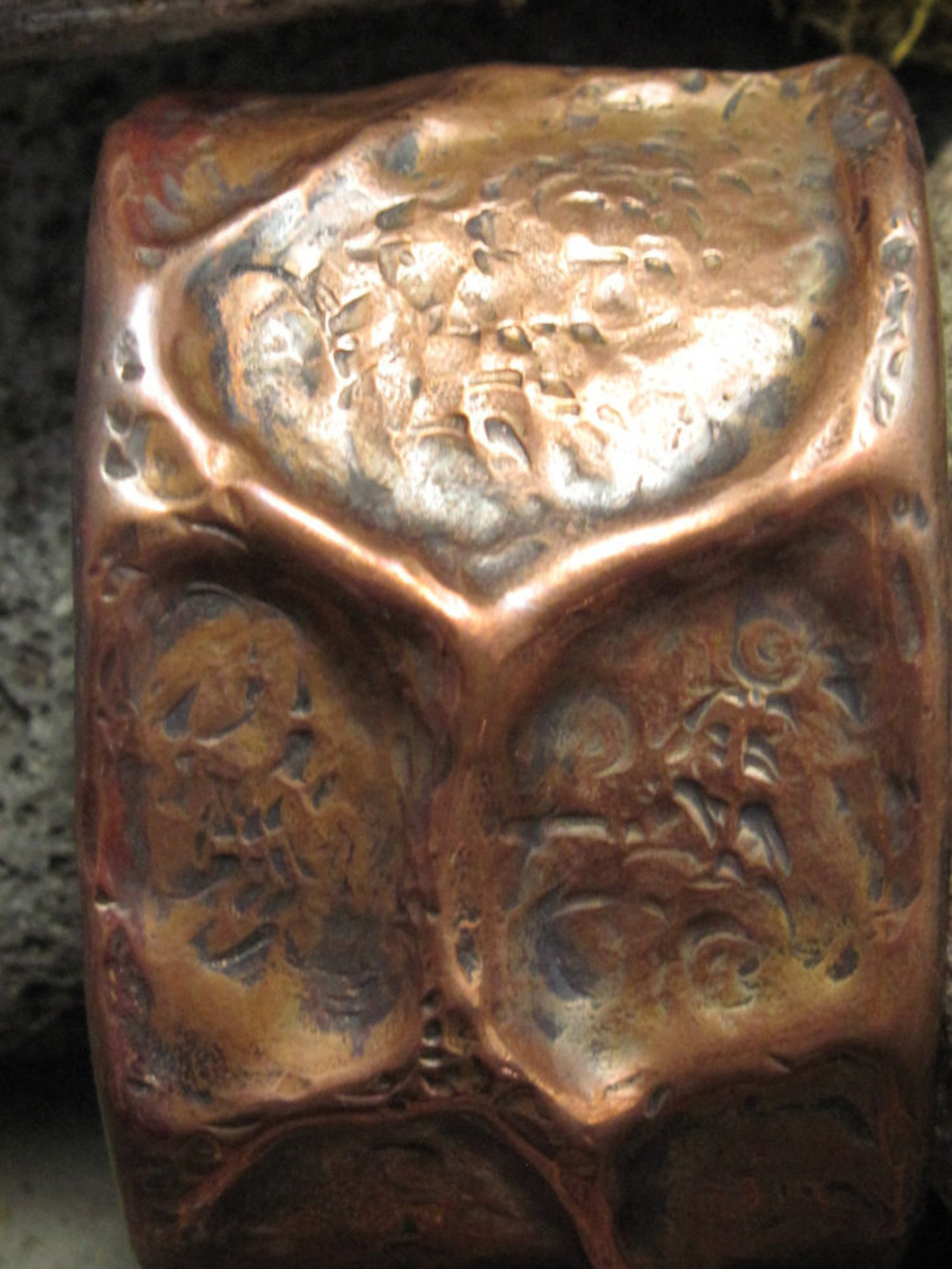 Wide Tribal  Air Chased Copper Cuff Bracelet Forged
