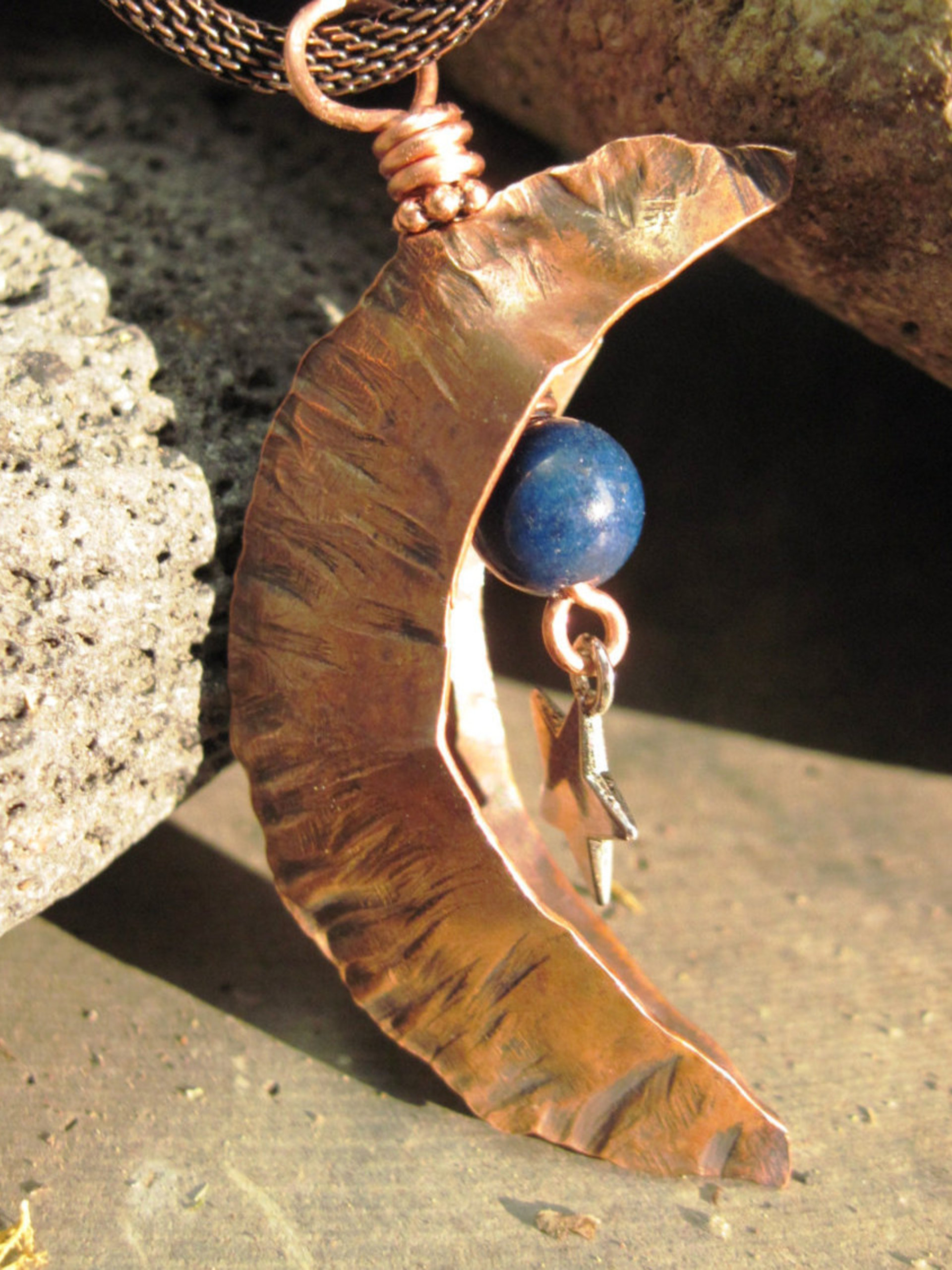 moon gemstone copper pendant